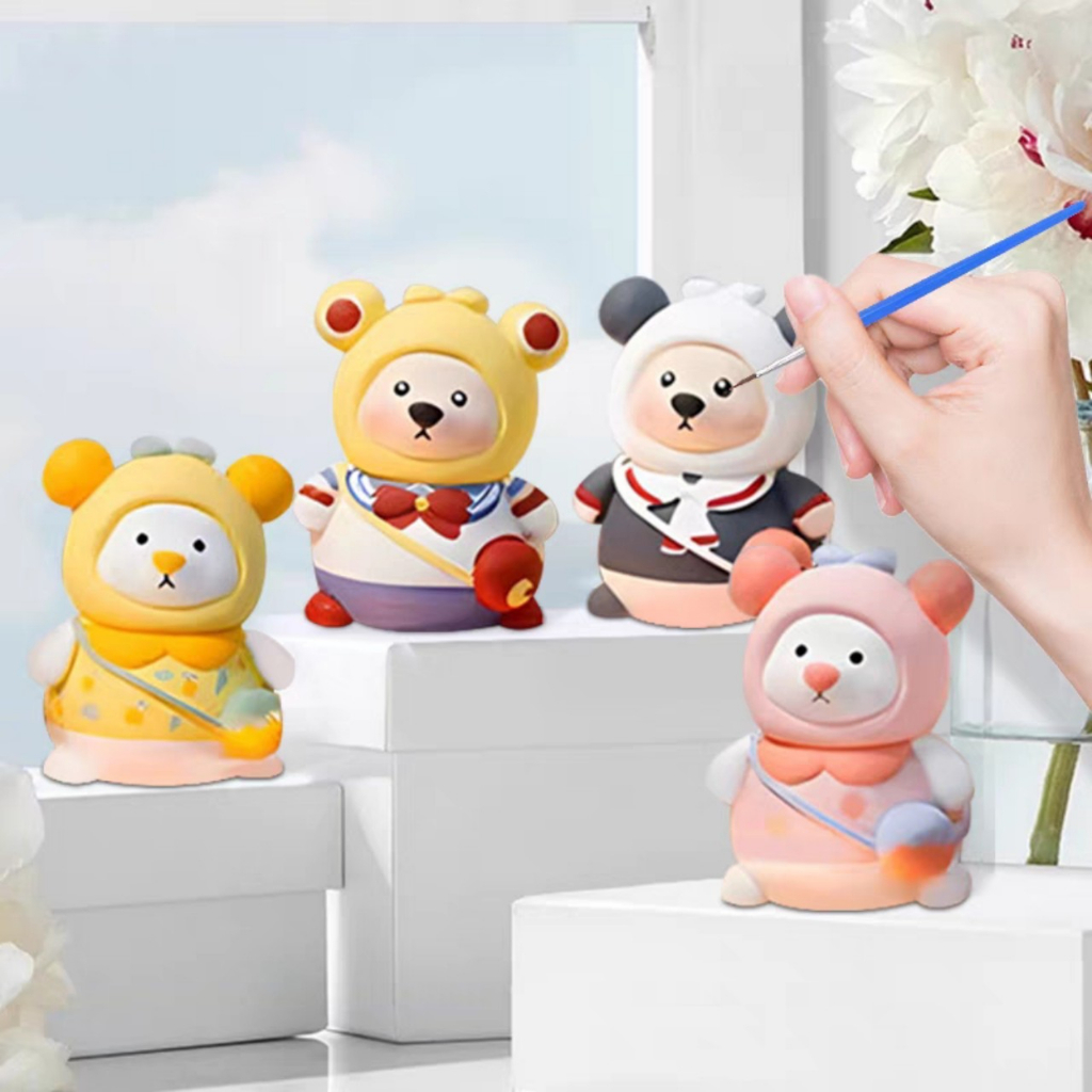 Tượng Thạch Cao Gấu Đeo Túi Size Mini 6cm