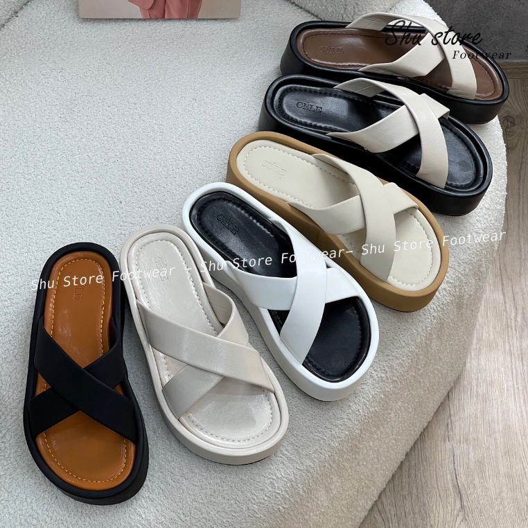 Dép đế lõm Shu Store 2 quai chéo đế cao 4cm đi chơi dạo đi chơi đều xinh cho nàng