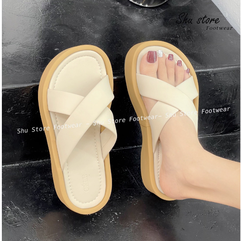 Dép đế lõm Shu Store 2 quai chéo đế cao 4cm đi chơi dạo đi chơi đều xinh cho nàng