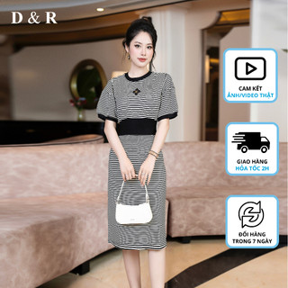 Đầm thun suông bigsize họa tiết kẻ sọc bo eo Quảng Châu cao cấp D&R Fashion D255