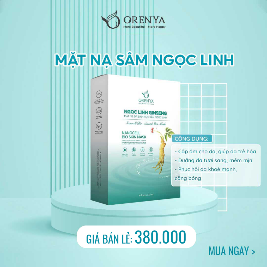 Mặt nạ da sinh học sâm ngọc linh Ginseng Second Skin Mask Orenya Hộp 6 miếng