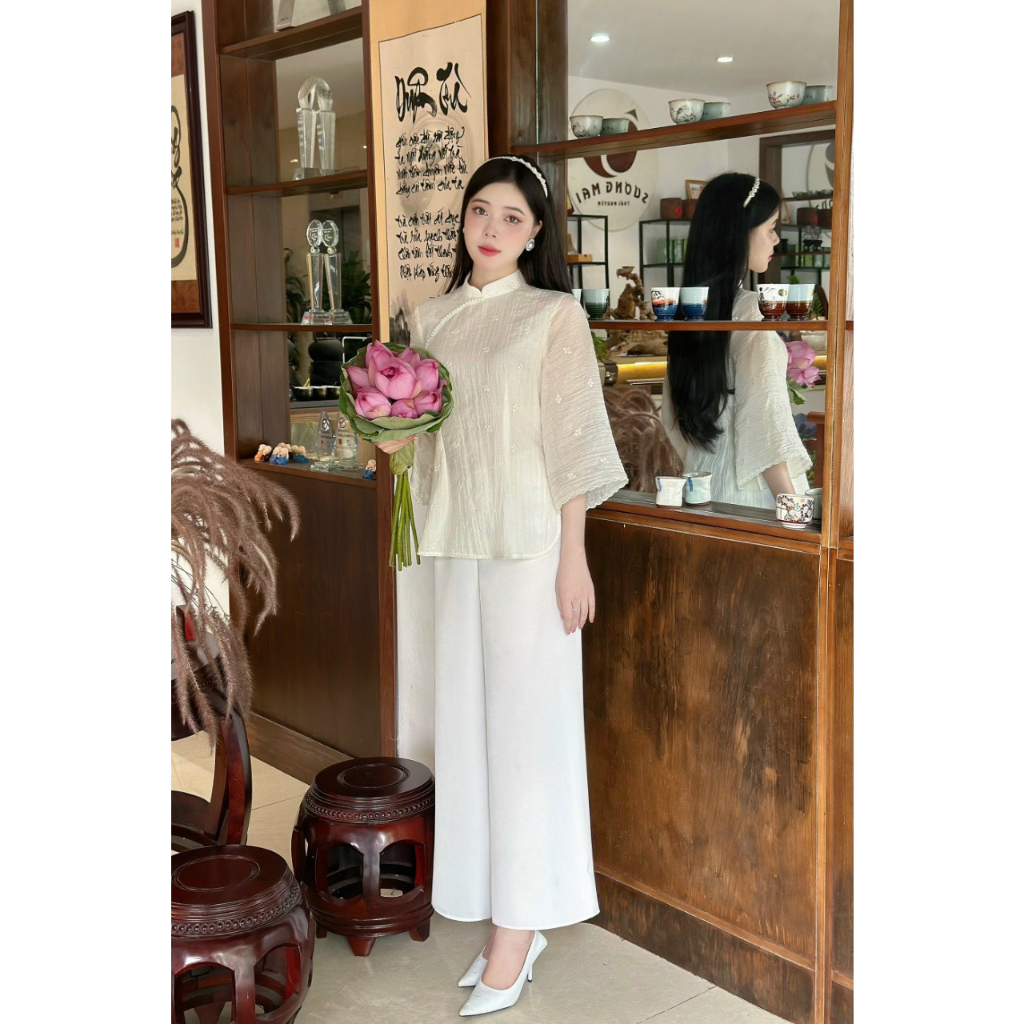 Bộ pháp phục, bộ đồ lam tơ Winky cao cấp thêu hoa - PB03