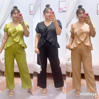 SÉT THIẾT KẾ SANH CHẢNH Bigsize Nữ 68-95kg(bộ quần loe áo cổ xéo)