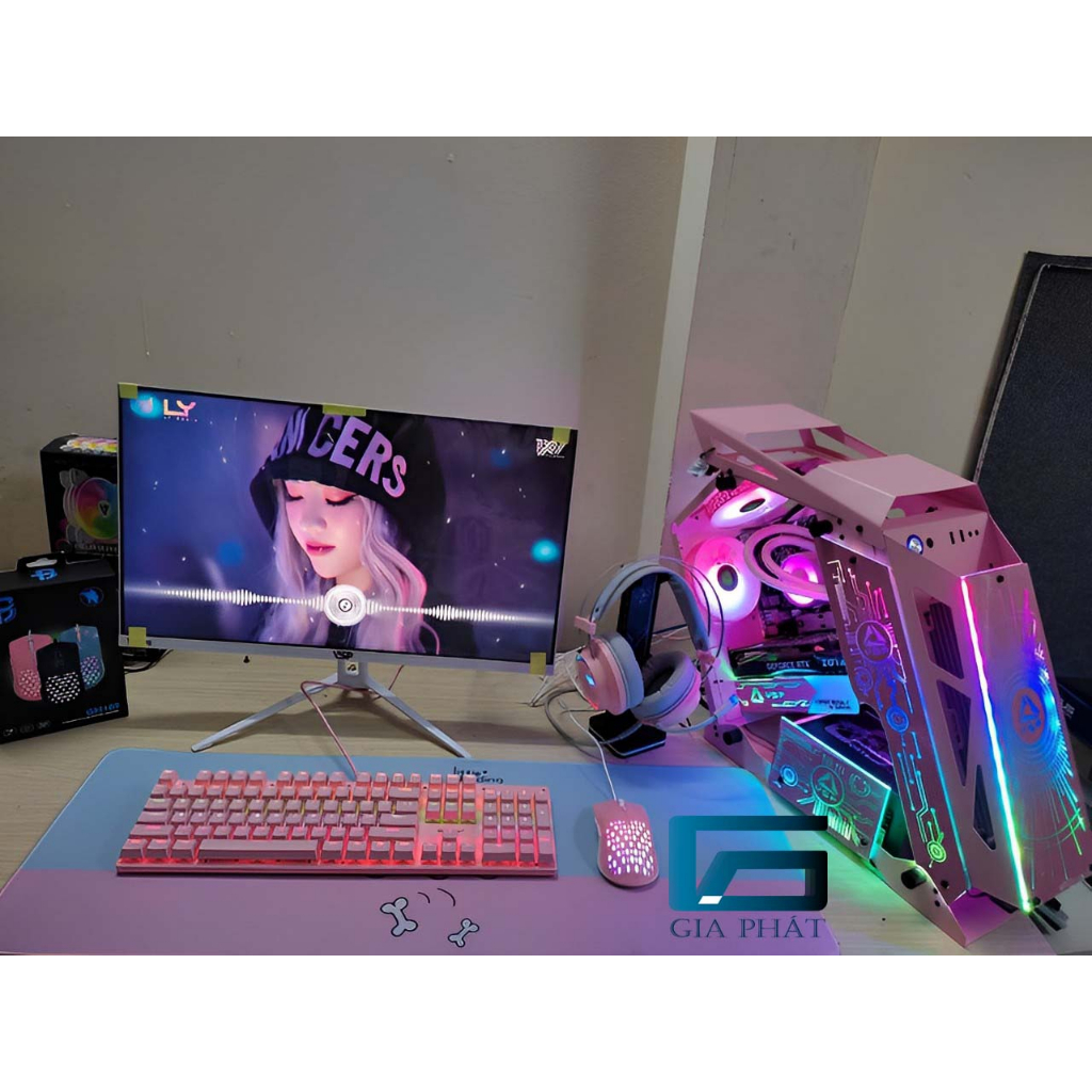 Full bộ pc gaming I5 10400F RTX 2060 tản nước LED RGB Hồng Trắng - live stream, game nặng, đồ họa, render, Lol, Pubg ..