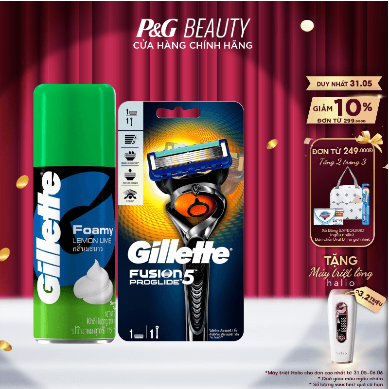 Combo 2 gồm dao cạo Dao cạo râu Gillette Fusion Proglide Manual 1UP và Bọt cạo râu Gillette 175g