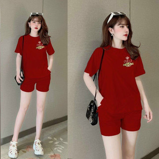 Bộ short áo phom rộng thêu chữ gc
