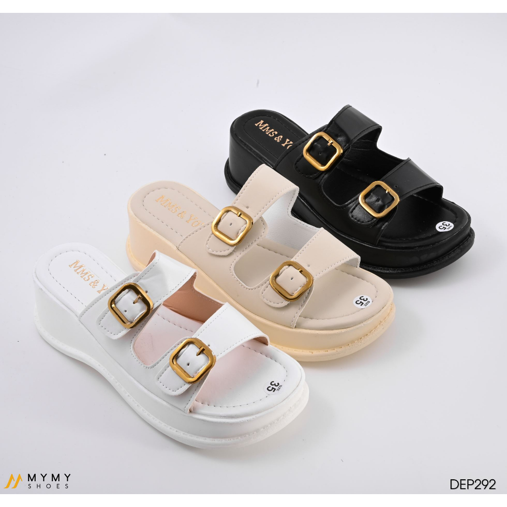 Dép nữ đế bằng đế cao 5p quai cài màu đen, kem, trắng MyMyShoes dep 292