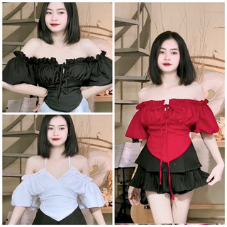 Áo trễ vai vạt bầu tay bèo - b6u