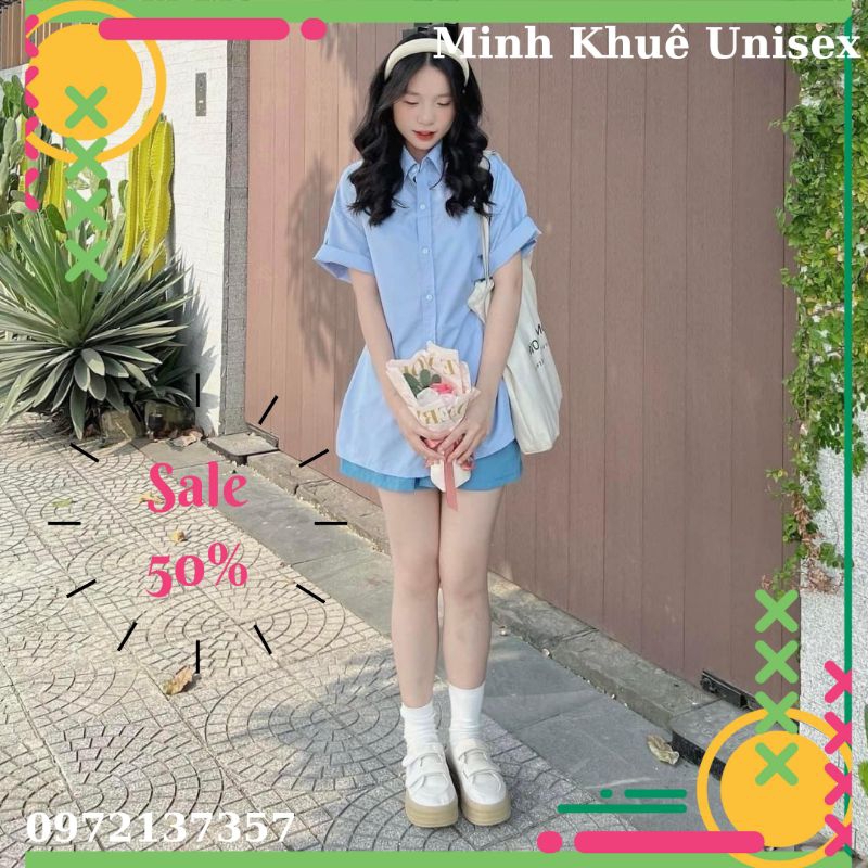 Set Sơ Mi Kèm Quần Đùi Áo Sơ Mi Chất Thô Mềm Kiểu Dáng Trẻ Trung