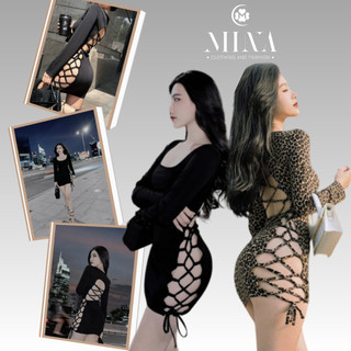 Đầm Body Tay Dài Cổ Vuông Đan Dây Sexy- 3380