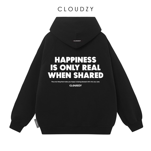 Áo hoodie local brand nam nữ unisex cặp đôi nỉ ngoại cotton form rộng có mũ xám đen dày cute zip CLOUDZY HAPPINESS