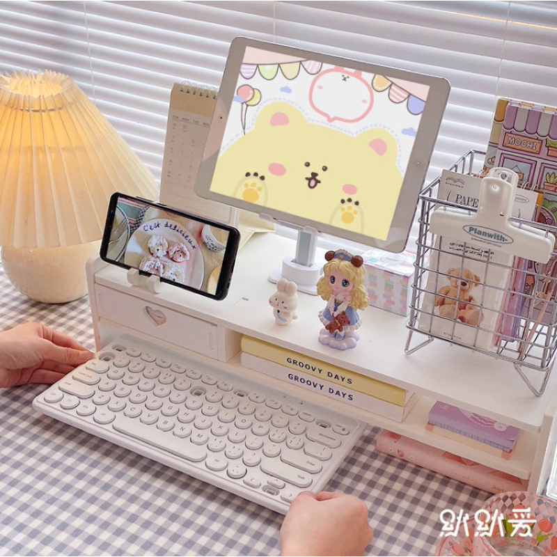 Kệ Gỗ Nâng Màn Hình Máy Tính Đa Năng Có Ngăn Kéo