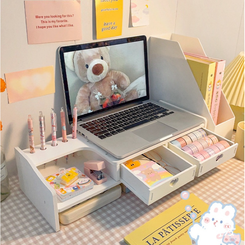 Kệ Gỗ Nâng Màn Hình Máy Tính Đa Năng Có Ngăn Kéo