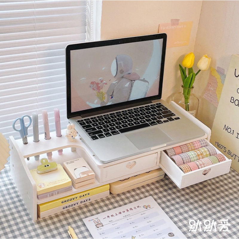 Kệ Gỗ Nâng Màn Hình Máy Tính Đa Năng Có Ngăn Kéo