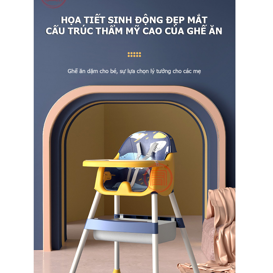 Ghế ăn dặm.Ghế ăn dặm đa năng cao cấp cho bé từ 6 tháng đén 6 tuổi, đệm PU, có thể điều chỉnh
