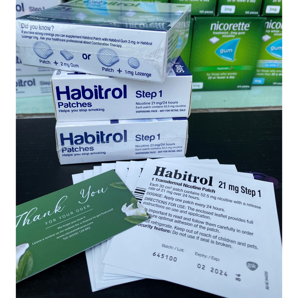 Miếng dán cai thuốc lá thuốc lào Habitrol 21mg Step 1 hiệu quả nhanh hàng Mỹ