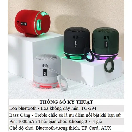 Loa Bluetooth Mini TG 294 - Loa Nghe Nhạc Mini Đèn LED RGB ,USB - Âm bass siêu chất - Bảo Hành 12 Tháng