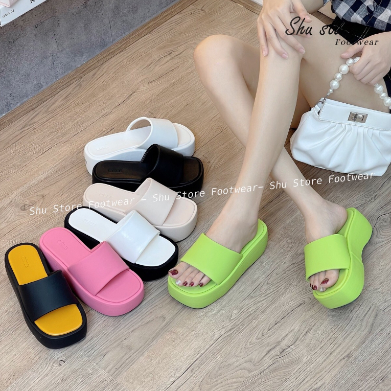 Shu Store | Dép đế xuồng cao 6cm quai ngang phồng thời trang năng động trẻ trung cho nàng
