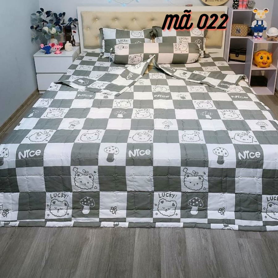 Mền hè trần bông 3 lớp dày dặn - Chăn hè cotton poly kt 1m7 - lựa chọn hình ngộ nghĩnh đáng yêu - Gấu Kẻ Vuông, Heo,..