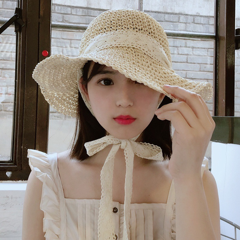 Mũ Cói Nón Cói Mềm Nơ Ren Tiểu Thư Vintage