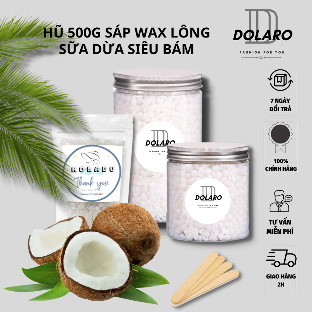 [Mã FATOP12 giảm 30K đơn 150K] Sáp wax lông sữa dừa DOLARO chất liệu an toàn tự nhiên siêu bám lông tặng kèm que phết