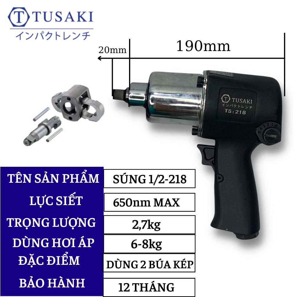 Súng Siết Bulông 1/2, Máy mở ốc bulong Ts-218 bằng hơi khí nén TUSAKI-JAPAN