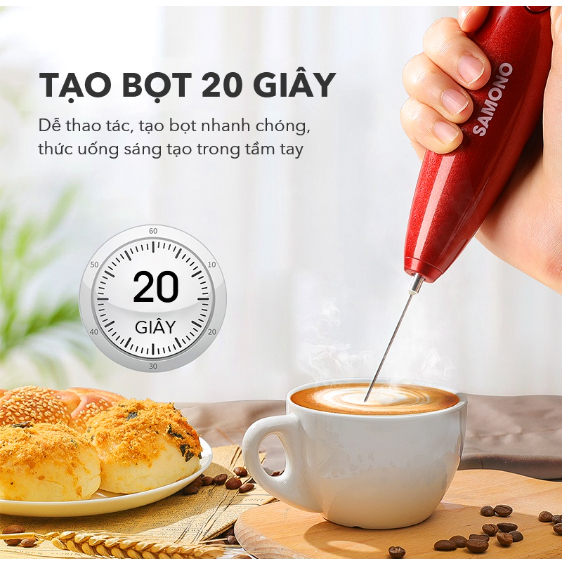 Máy tạo bọt sữa cho các tín đồ yêu thích cà phê cappuchino, latte - SAMONO SW-MFB11, MFR11, MFS11 - BH 12 tháng