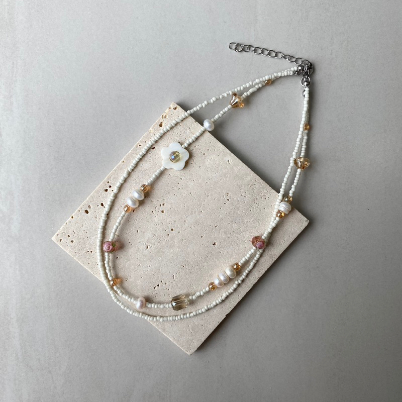 Vòng cổ hạt cườm DÂY ĐÔI TÓC VÀNG bông hoa nữ tính - VUONQUOA