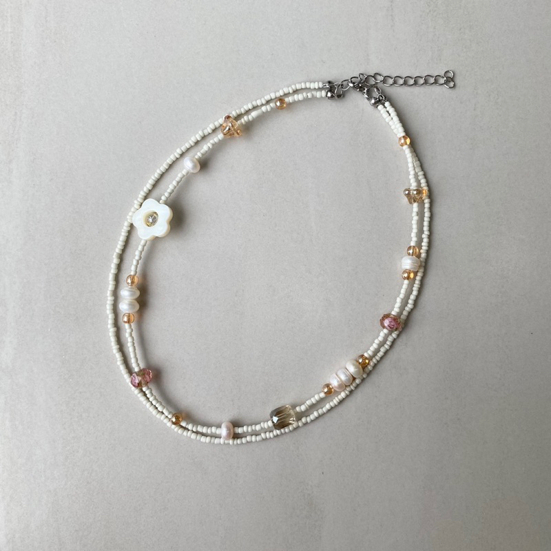 Vòng cổ hạt cườm DÂY ĐÔI TÓC VÀNG bông hoa nữ tính - VUONQUOA