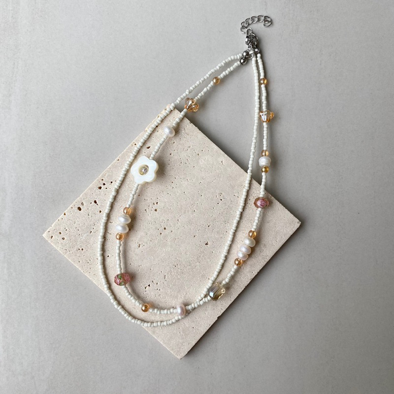 Vòng cổ hạt cườm DÂY ĐÔI TÓC VÀNG bông hoa nữ tính - VUONQUOA