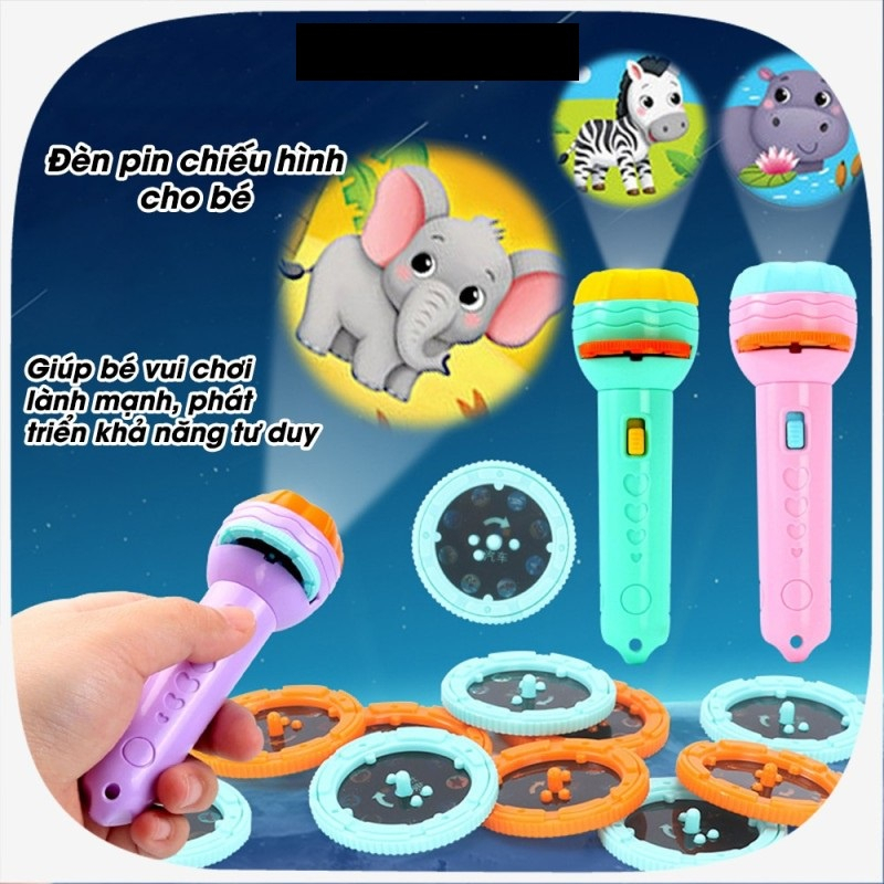 Đèn pin chiếu hình cho bé 80 hình động vật ngộ nghĩnh 3D sắc nét