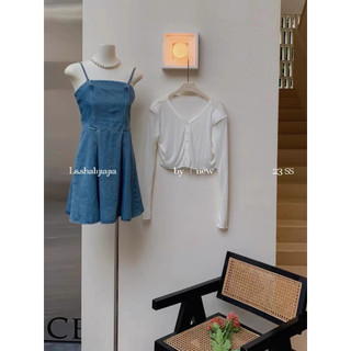 Váy cc+ jeans 2 dây dáng a xoè ngắn basic