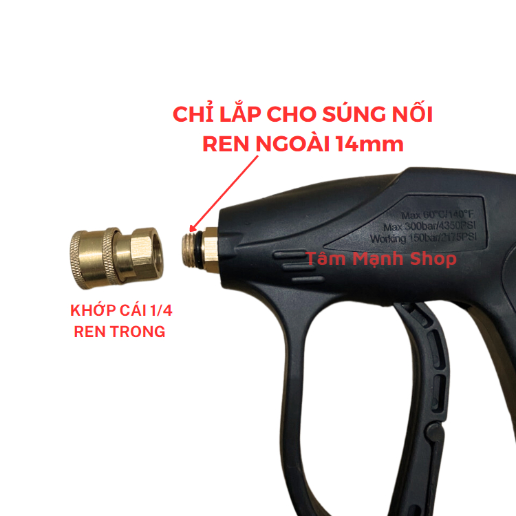 Béc phun rửa xe cao áp 1/4 kèm khớp cái nối nhanh 1/4ich ren trong và súng ren ngoài 14mm,22mm