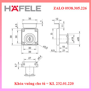 Khóa vuông cho tủ = KL 232.01.220