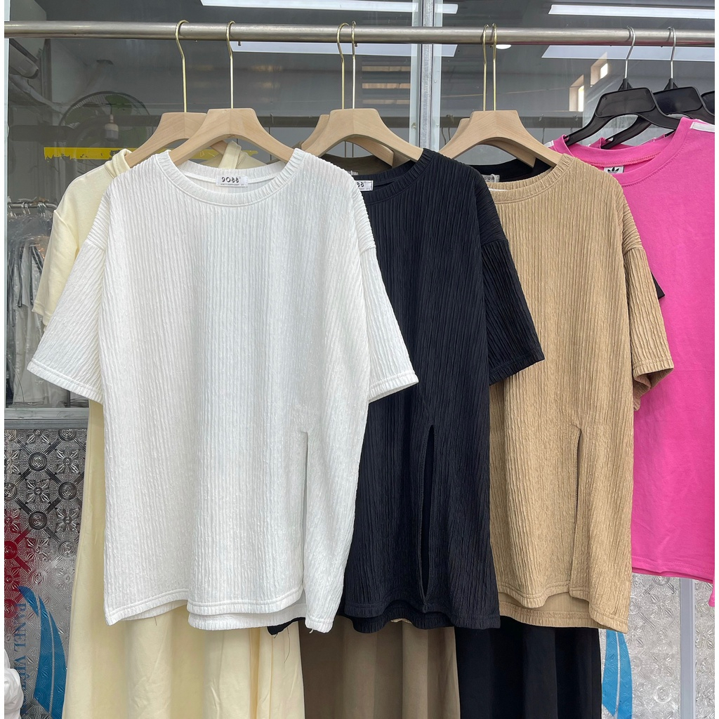 Áo thun xốp, Áo xốp cỏ tròn tay lỡ xẻ tà 1 bên mẫu mới 2023 maylala.store