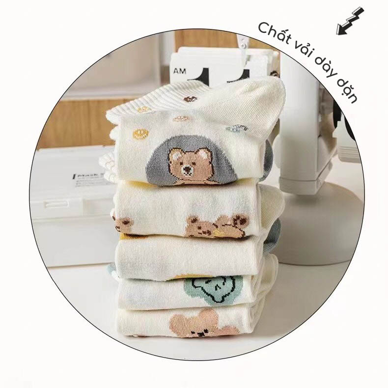 Tất nữ cổ ngắn họa tiết đáng yêu, set 5 đôi chất liệu cotton co giãn thoáng khí - Sope Shop