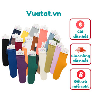 Vớ cổ cao nữ bèo nhún, tất bèo nhún nữ cổ cao màu trơn basic thời trang Vintage