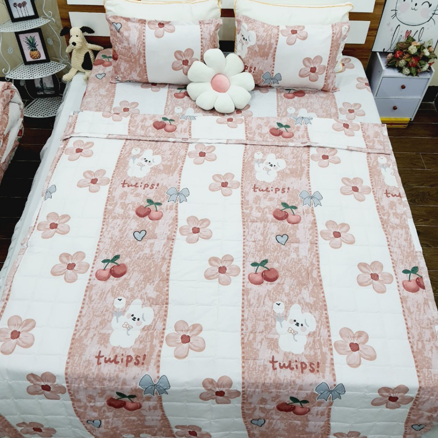 Chăn hè trần bông 3 lớp cotton poly kt 1m7 - siêu gọn nhẹ thấm hút mồ hôi tốt - nhiều mẫu - Thổ Cẩm trắng, Gấu,..