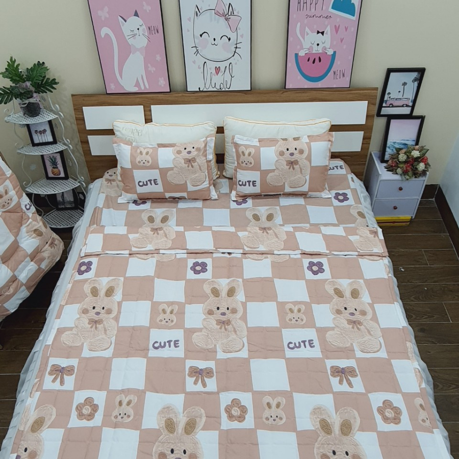 Chăn hè trần bông 3 lớp cotton poly kt 1m7 - siêu gọn nhẹ thấm hút mồ hôi tốt - nhiều mẫu - Thổ Cẩm trắng, Gấu,..