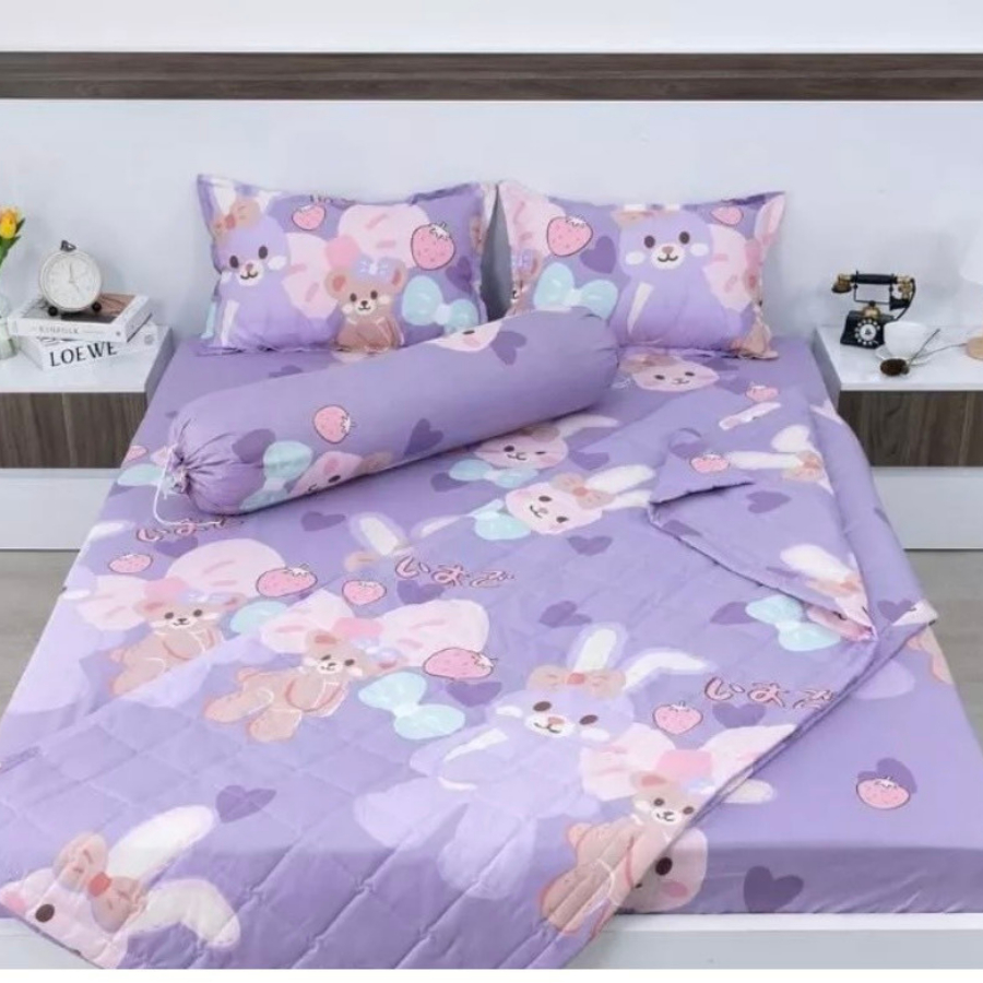 Chăn hè trần bông 3 lớp cotton poly kt 1m7 - siêu gọn nhẹ thấm hút mồ hôi tốt - nhiều mẫu - Thổ Cẩm trắng, Gấu,..