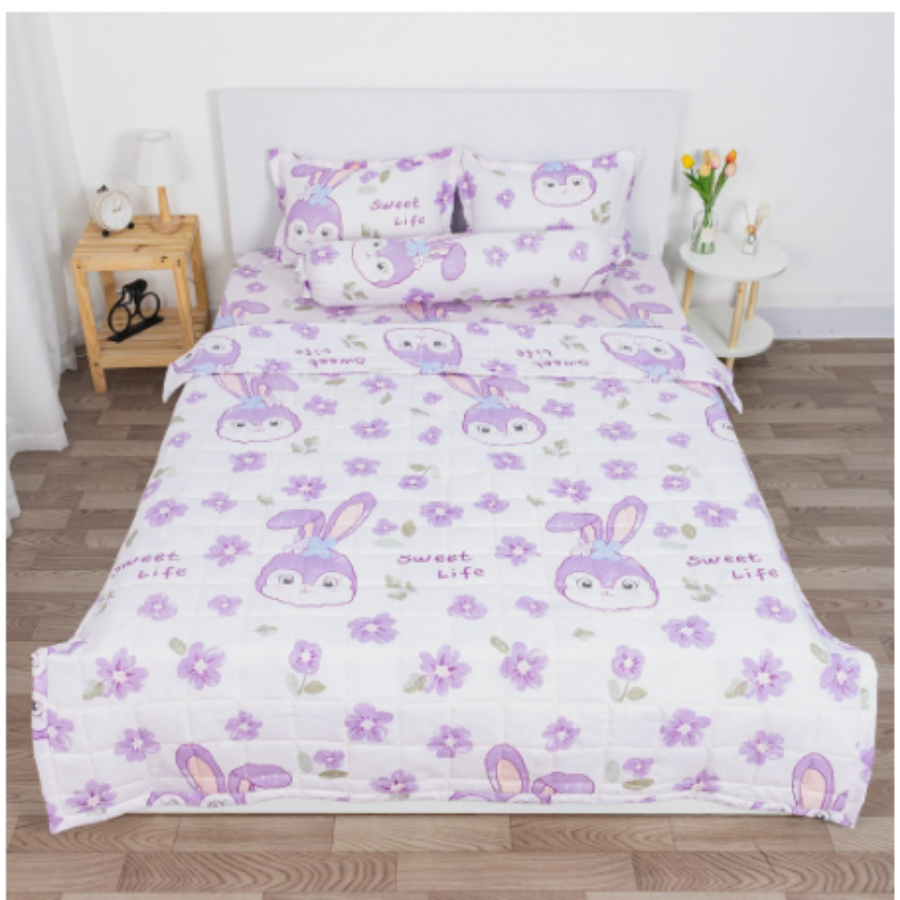 Chăn hè trần bông 3 lớp cotton poly kt 1m7 - siêu gọn nhẹ thấm hút mồ hôi tốt - nhiều mẫu - Thổ Cẩm trắng, Gấu,..