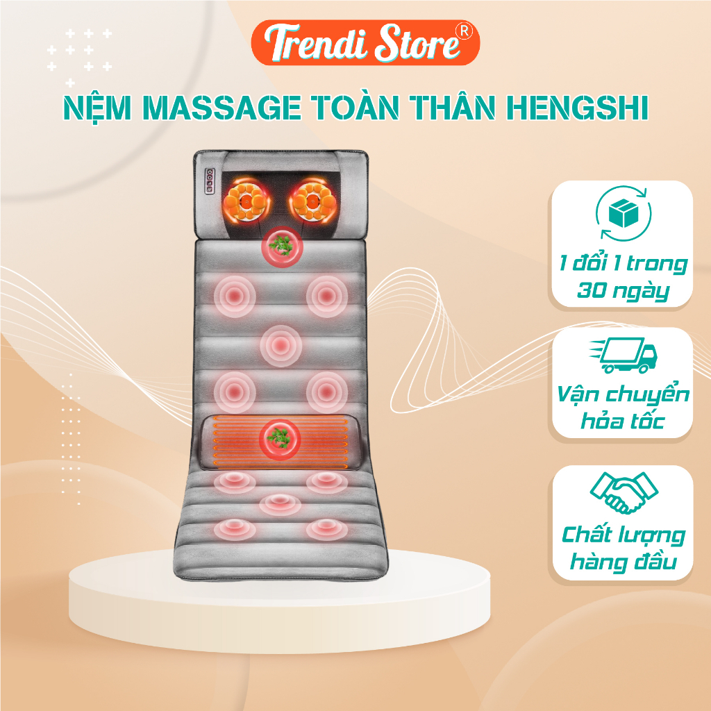 Nệm Massage Toàn Thân HengShi 10 Điểm Mát Xa - Làm nóng thư giãn vùng Cổ Vai Gáy Lưng Mông Chân - Bảo Hành 6 Tháng