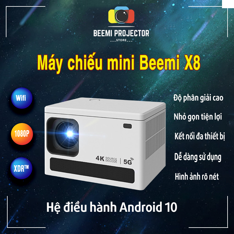 Máy Chiếu Mini Beemi X8 Full HD Kết Nối Wifi USB GA Hệ Điều Hành Android Bảo Hành 6 Tháng D9