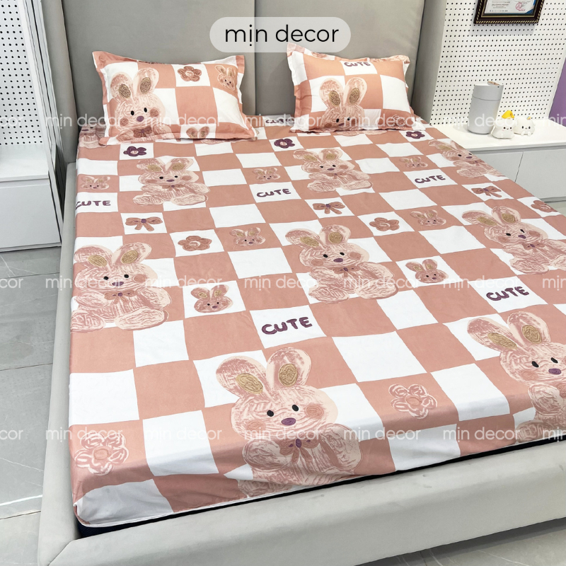 Set 3 món ga gối cotton 3D Mịn Decor, ga trải giường kèm 2 áo gối mát mịn bo chun miễn phí (video ảnh thật)