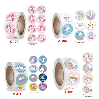 Cuộn 500 tem sticker hình kỳ lân dễ thương - 2.5cm