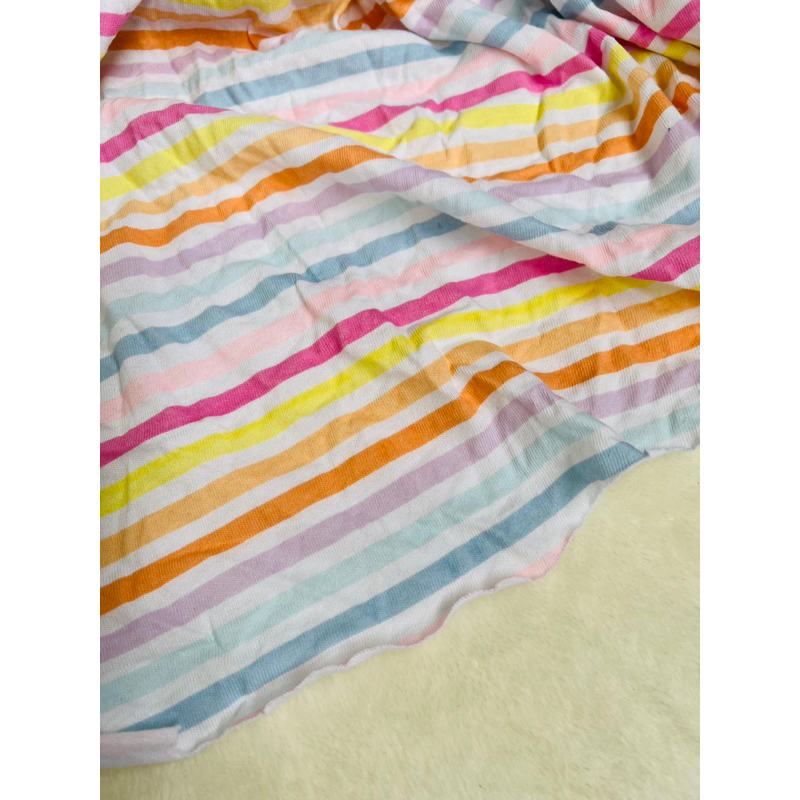 Vải thun cotton 2c sọc ngang bảy sắc cầu vồng tông pastel