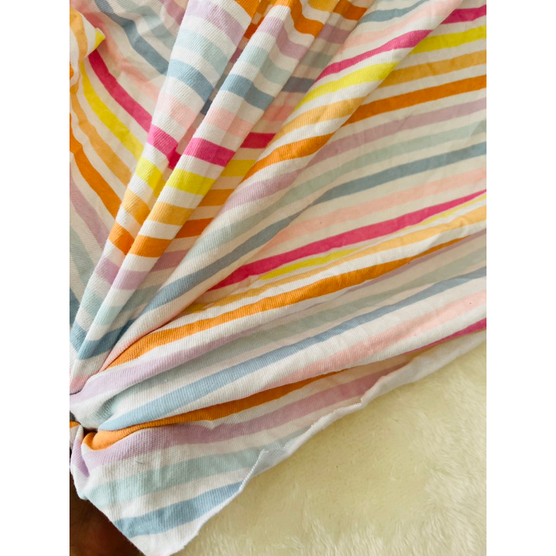 Vải thun cotton 2c sọc ngang bảy sắc cầu vồng tông pastel