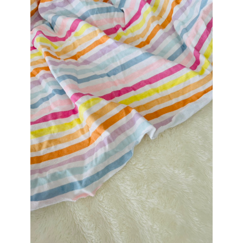 Vải thun cotton 2c sọc ngang bảy sắc cầu vồng tông pastel