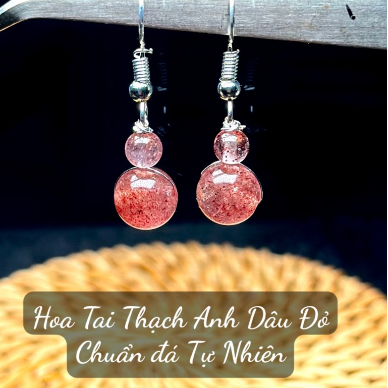 Bông Tai đá Dâu đỏ T.A tự nhiên