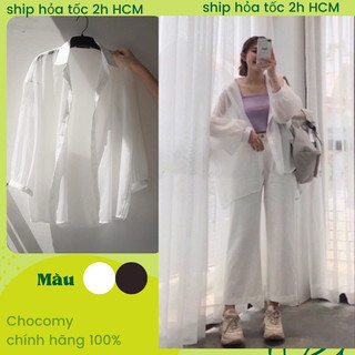 Áo khoác sơ mi Nữ voan mỏng dễ phối đồ_Set sơ mi_Áo đi biển_dài áo 65cm -Chocomy Shop